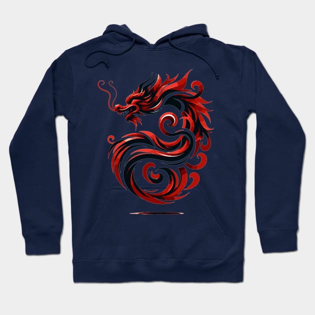 Red and Black Abstract Dragon Art Hoodie by WEARWORLD